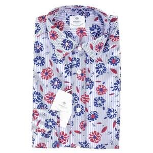NEW LUIGI BORRELLI NAPOLI men's slim-fit lightweight cotton shirt in blue and wh